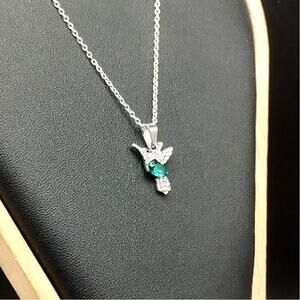 925 Sterling Silver Necklace Hummingbird Lab CZ Emerald Green CZ Women's NEW!